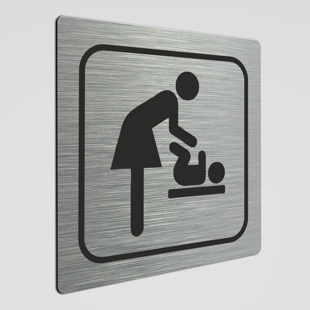 Wickelraum Hinweis Schild, Wickelraum Alu silber gebürstet 12 x 12 cm