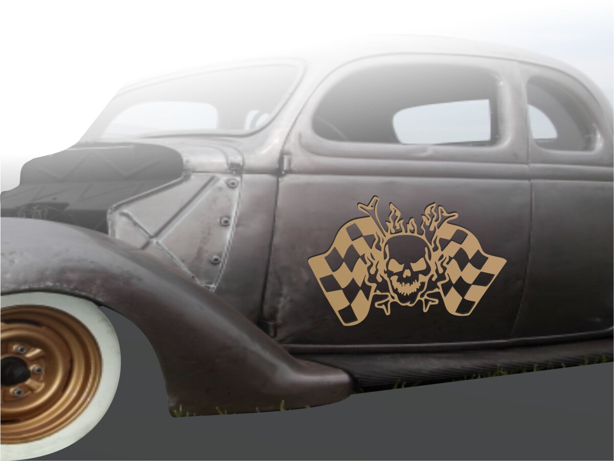Autoaufkleber Racing Flags Skull