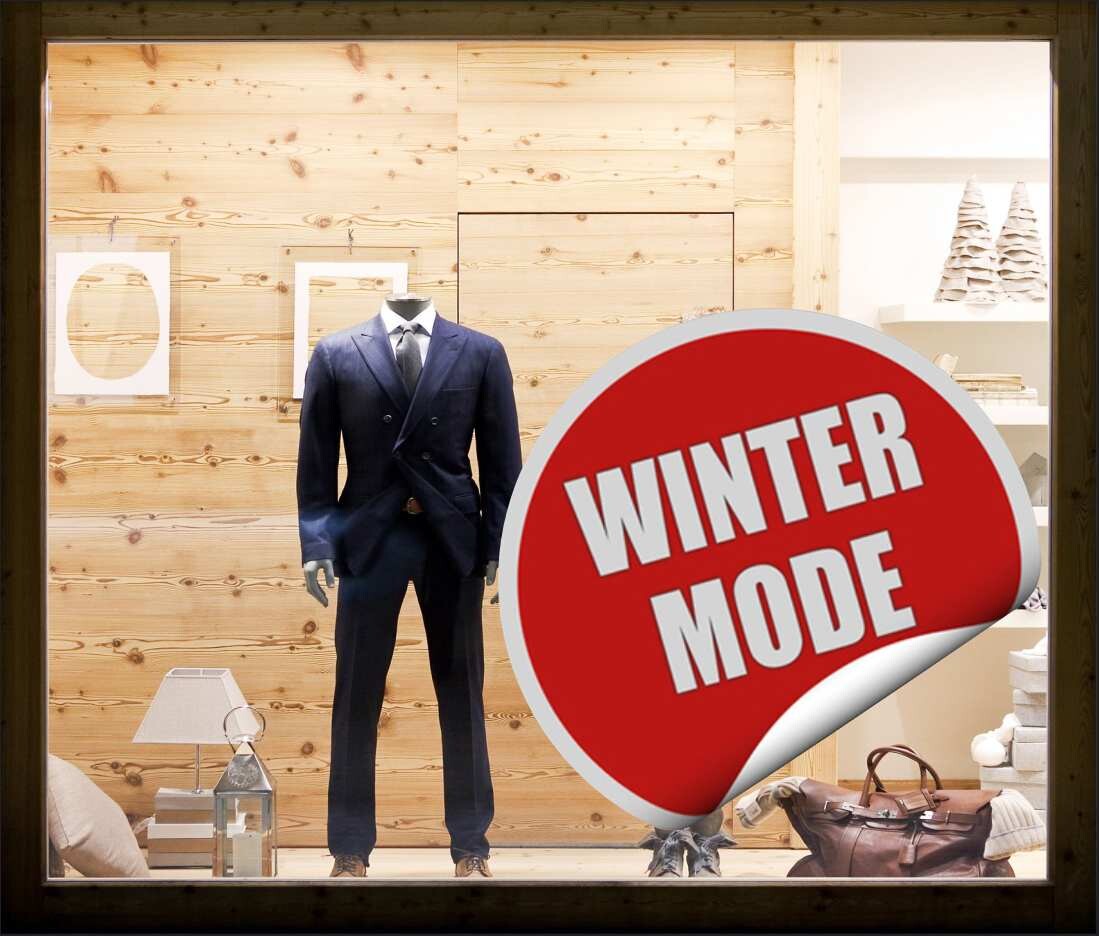 Wintermode-Rabatt als Aufkleber oder als Adhäsionsfolie erhätlich.