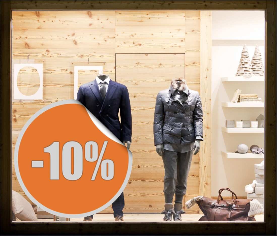 Aufkleber Prozente 10 oder als Adhäsionsfolie erhätlich.