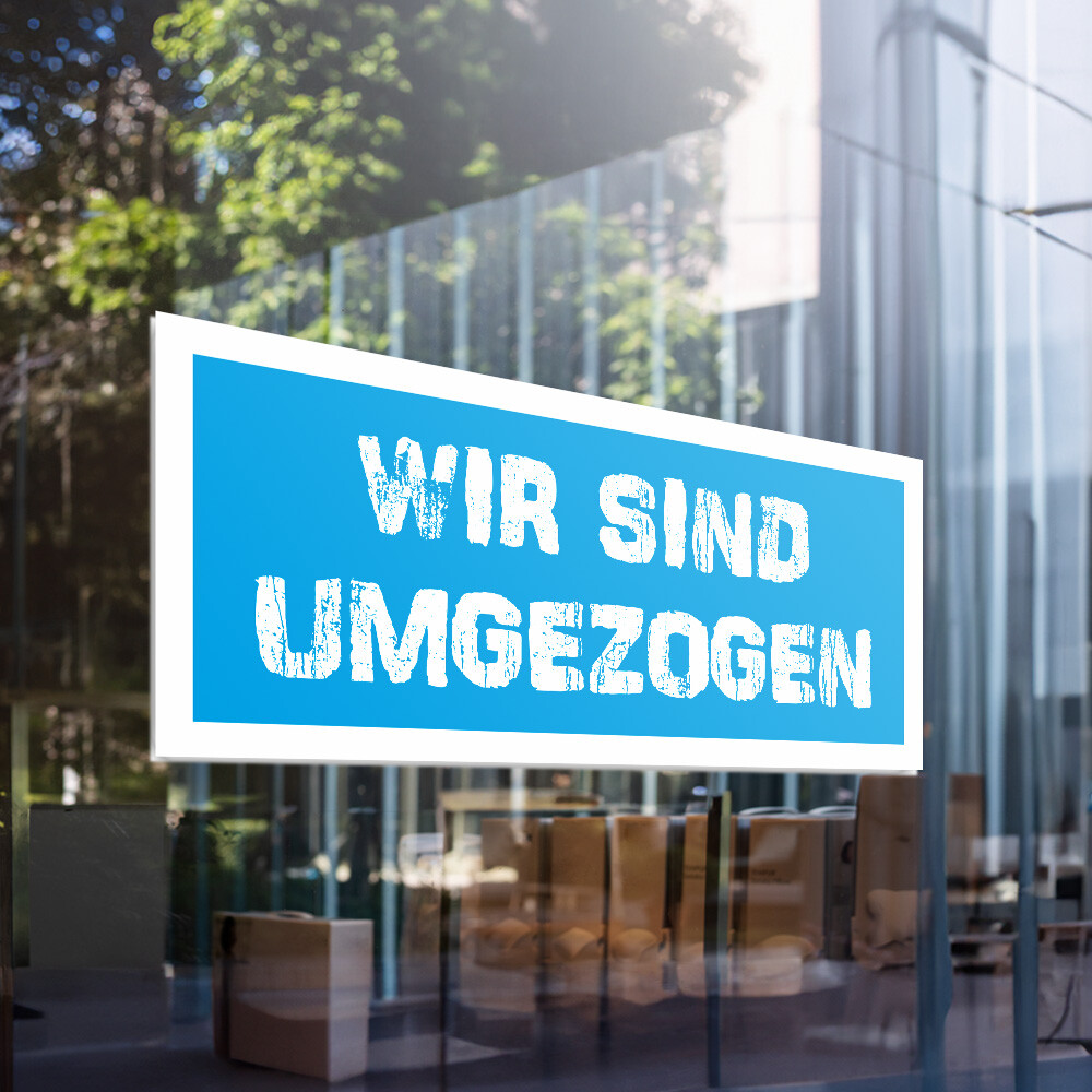Wir sind umgezogen Aufkleber oder als Adhäsionsfolie erhältlich