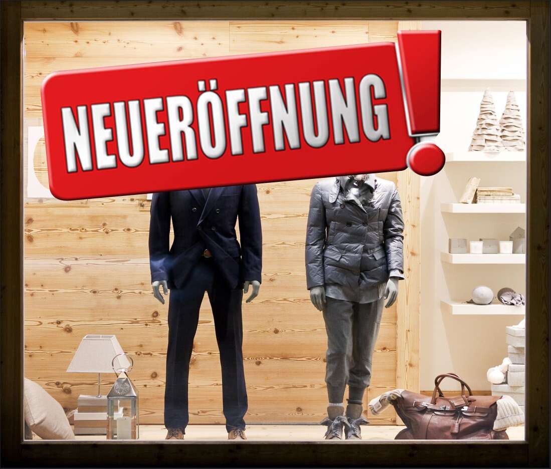 NEUERÖFFNUNG Aufkleber oder als Adhäsionsfolie