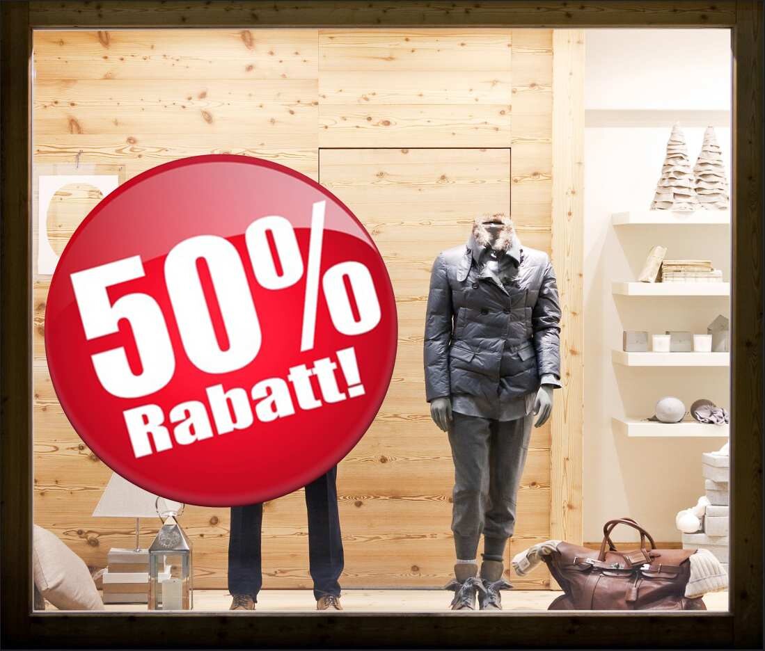 Rabatt Aufkleber 50 Prozent oder auf Adhäsionsfolie