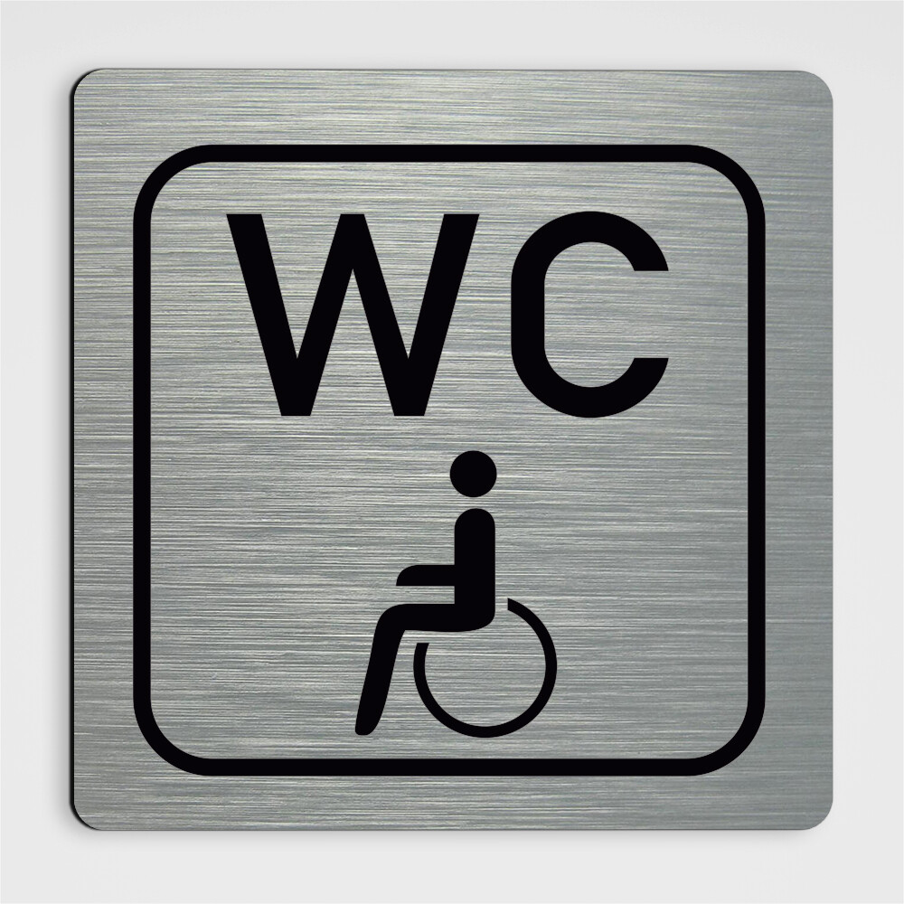 WC Hinweisschild, Behinderten-WC Schild Alu silber gebürstet