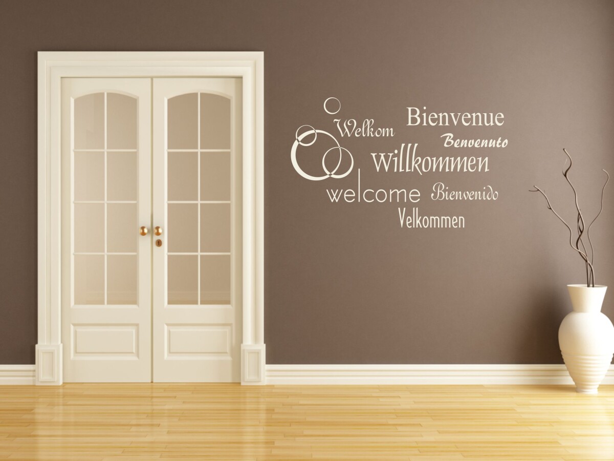 Wandtattoo 'Willkommen Bienvenue Welcome ...'