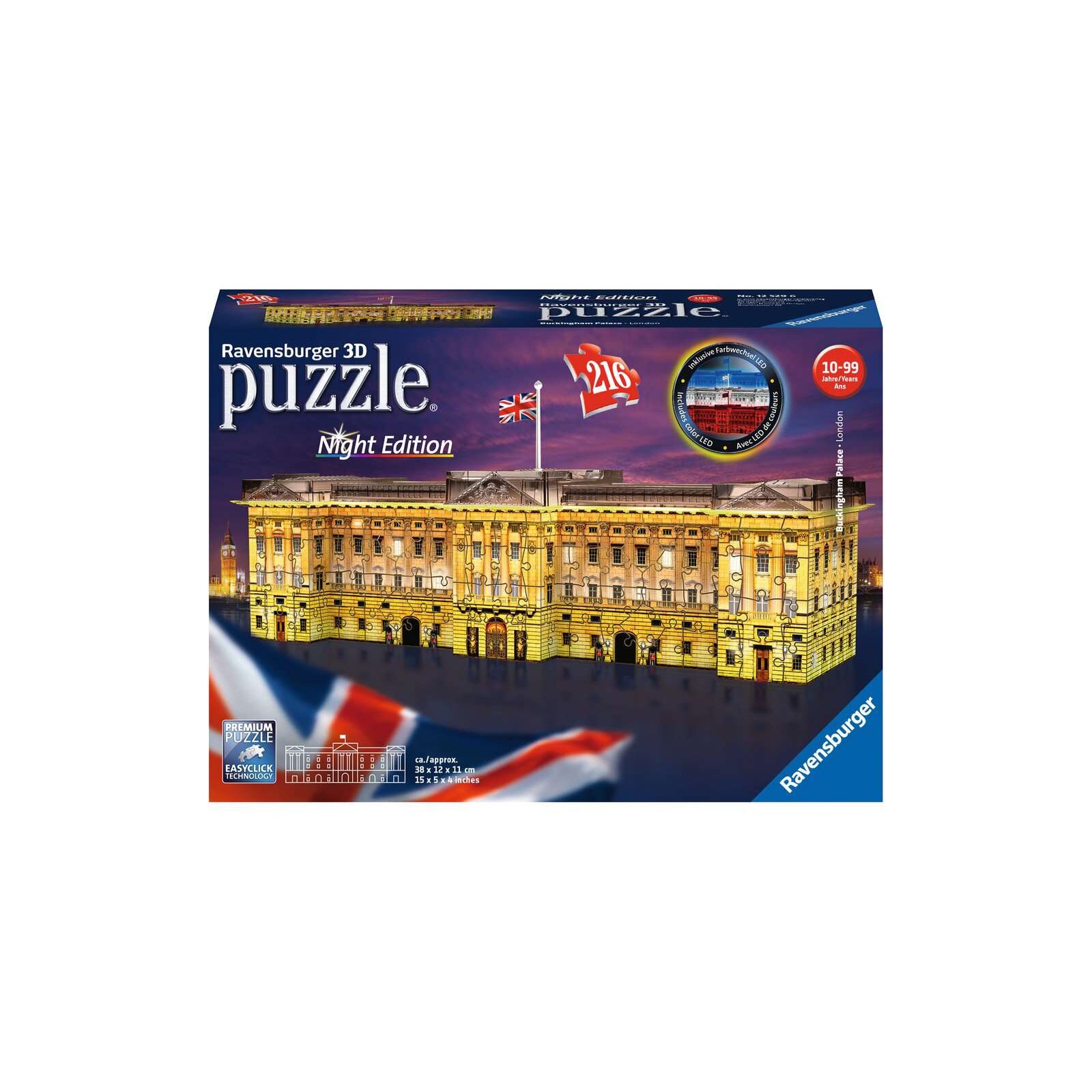 Ravensburger - 3D Puzzle - 216 Teile - ab 8 Jahre - Buckingham Palace bei Nacht