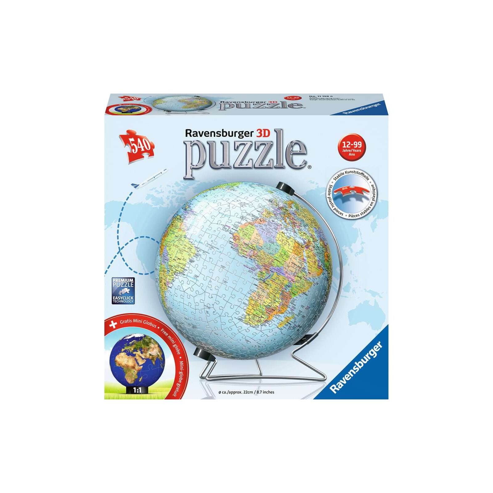Ravensburger - 3D Puzzle - 180 Teile - ab 6 Jahre - Globus in deutscher Sprache (A)