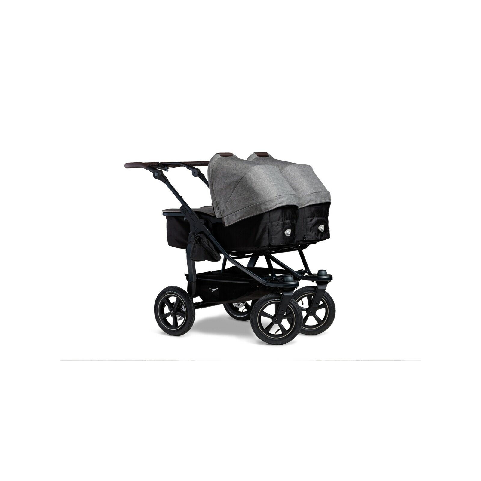 TFK - duo 2 - Zwillings/Geschwister-Kinderwagen PREMIUM-GRAU (Luftreifen)