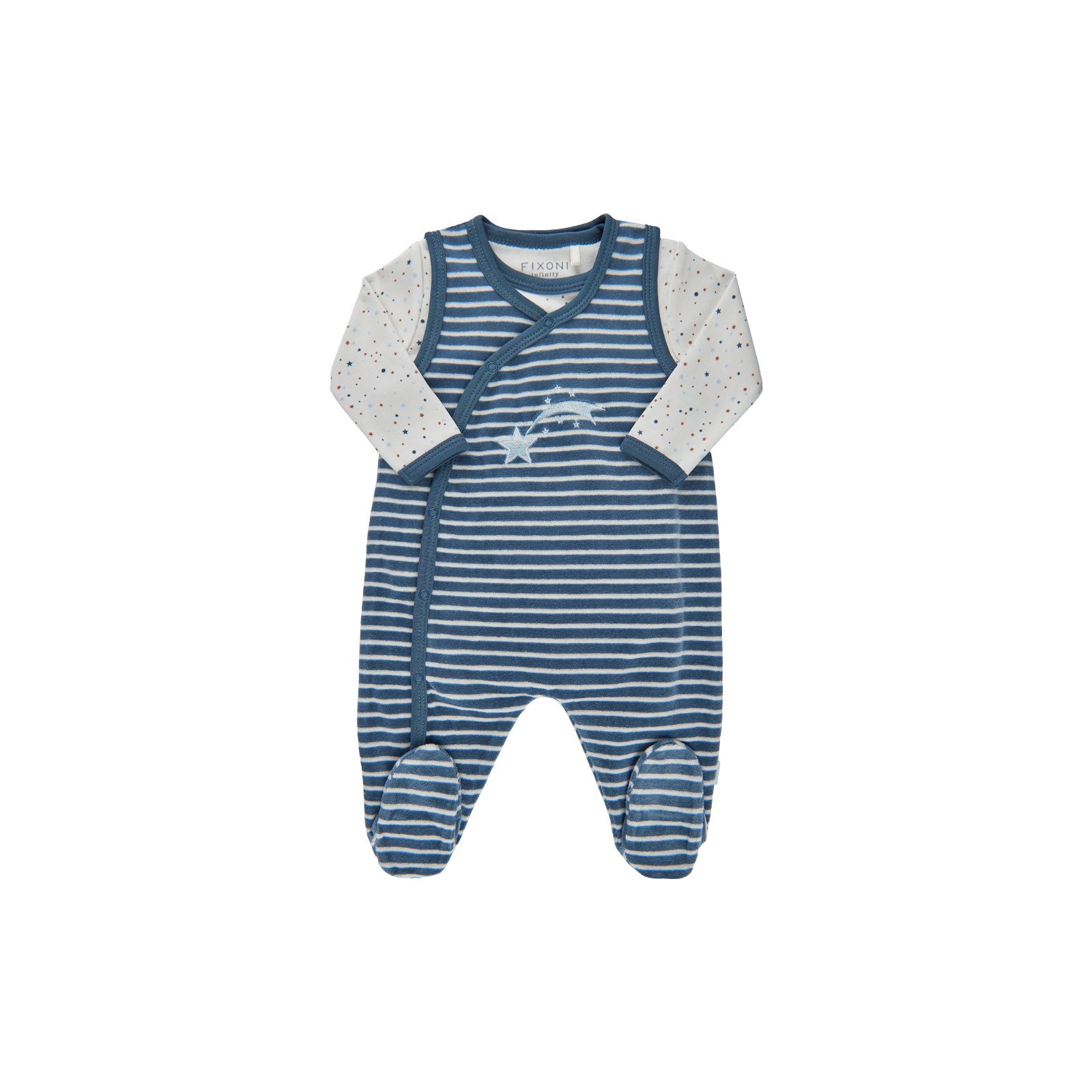 Fixoni - Langarm Body und Strampler aus Bio-Baumwolle, Blau/Meliert/Gestreift, Gr.: 62