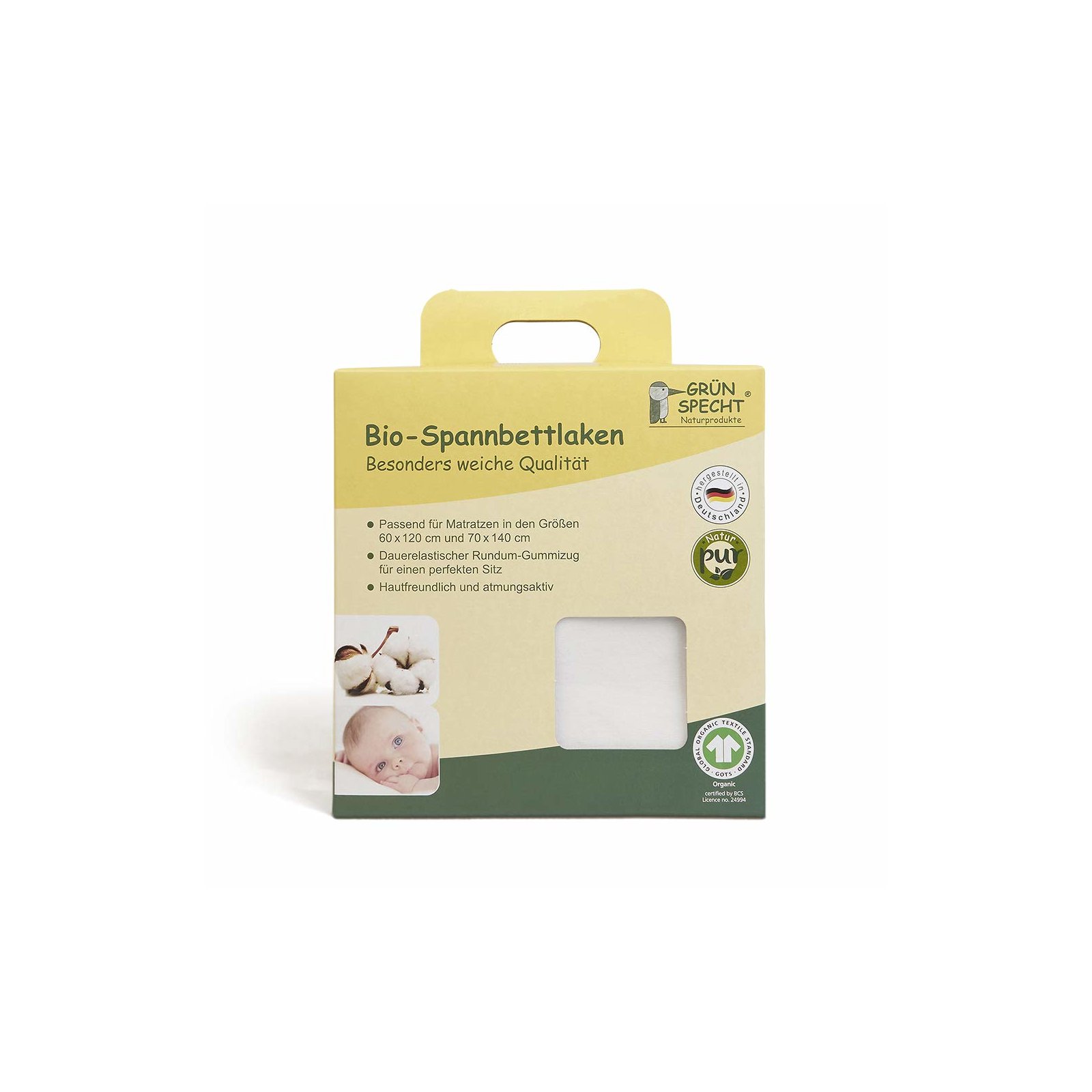 Grünspecht - Bio-Spannbettlaken, weiß, GOTS (3)