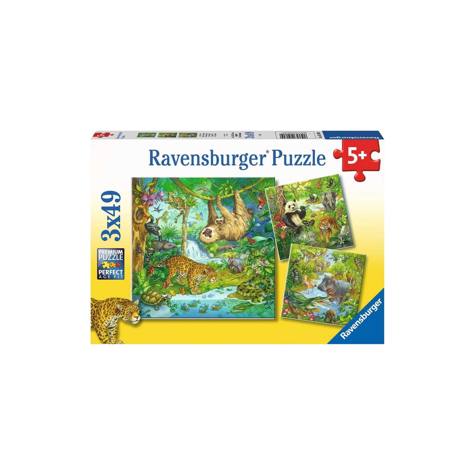 Ravensburger - Puzzle - 3 x 49 Teile - ab 5 Jahre - Im Urwald (A)