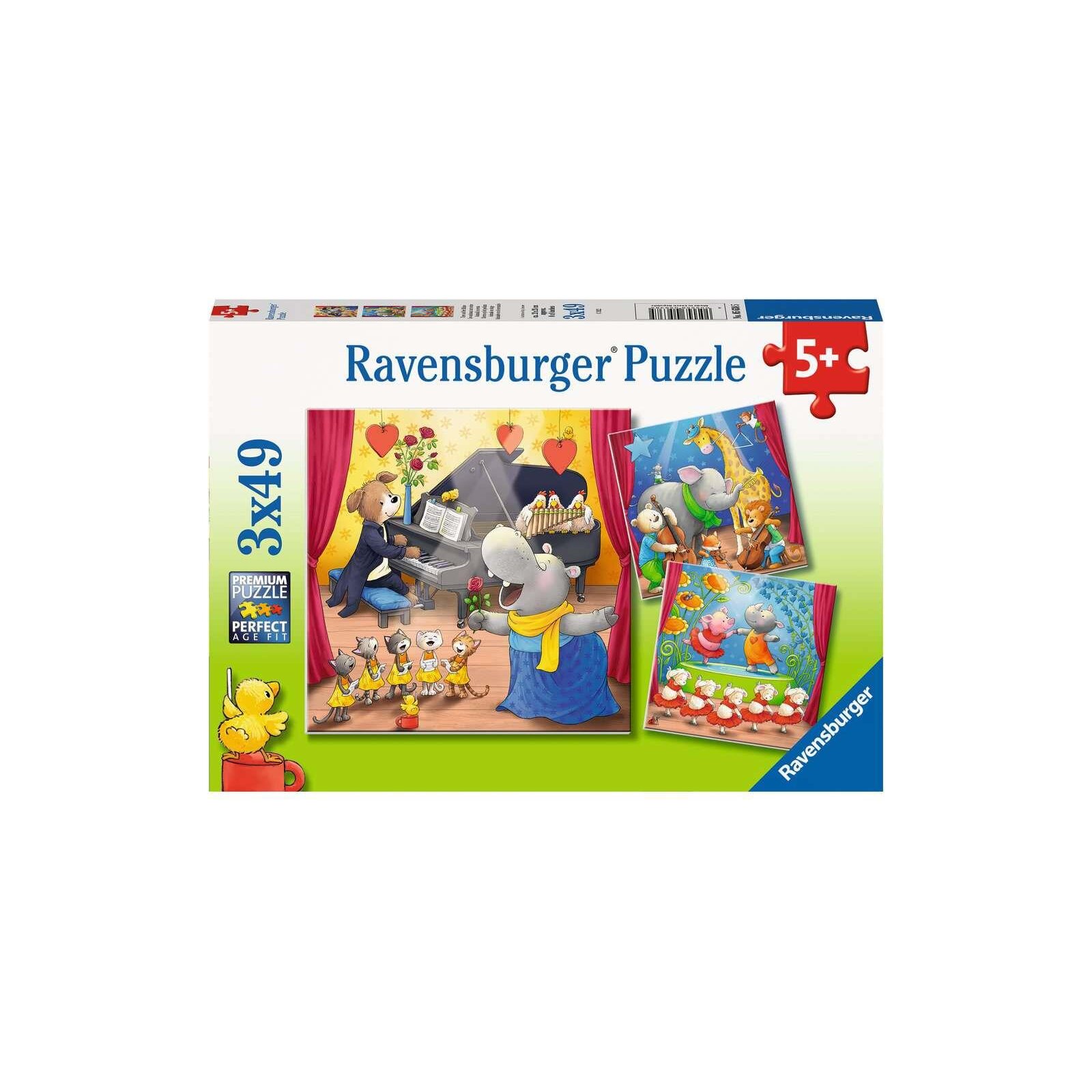 Ravensburger - Puzzle - 3 x 49 Teile - ab 5 Jahre - Tiere auf der Bühne (A)