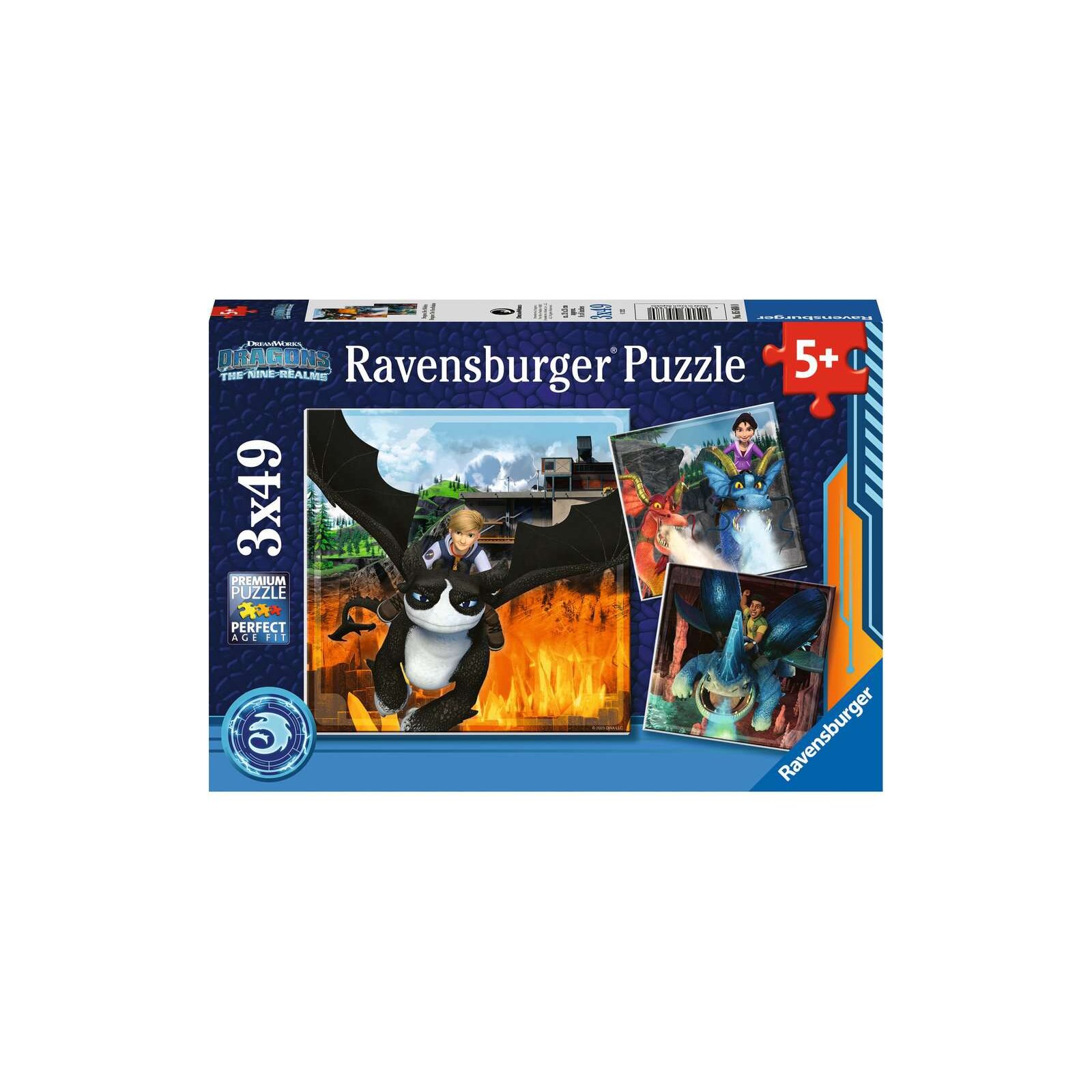 Ravensburger - Puzzle - 3 x 49 Teile - ab 5 Jahre - Dragons Die 9 Welten (A)
