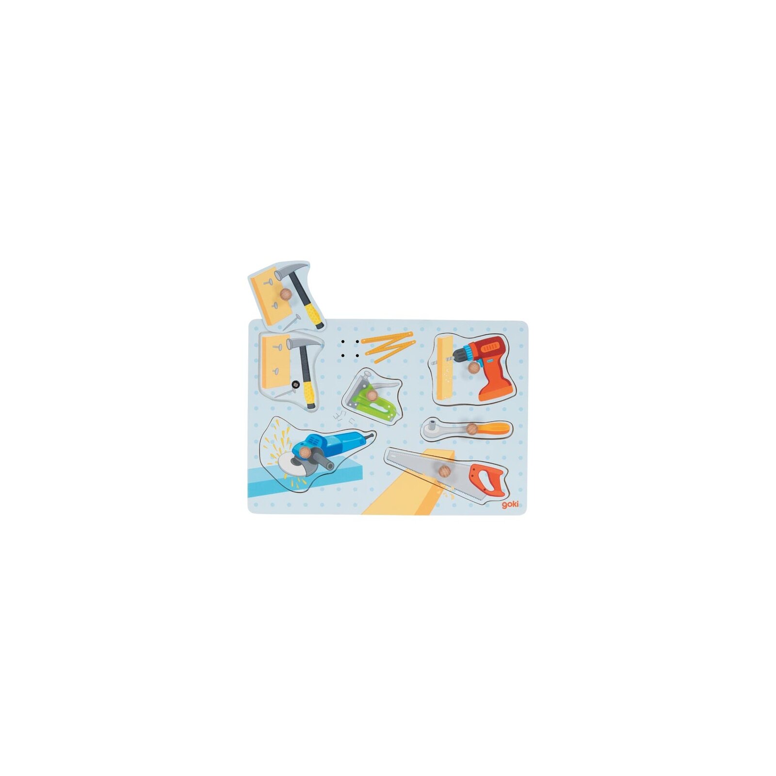 Goki - Puzzle mit Sound aus Holz - 6 Teile - ab 1 Jahr - Werkzeuge