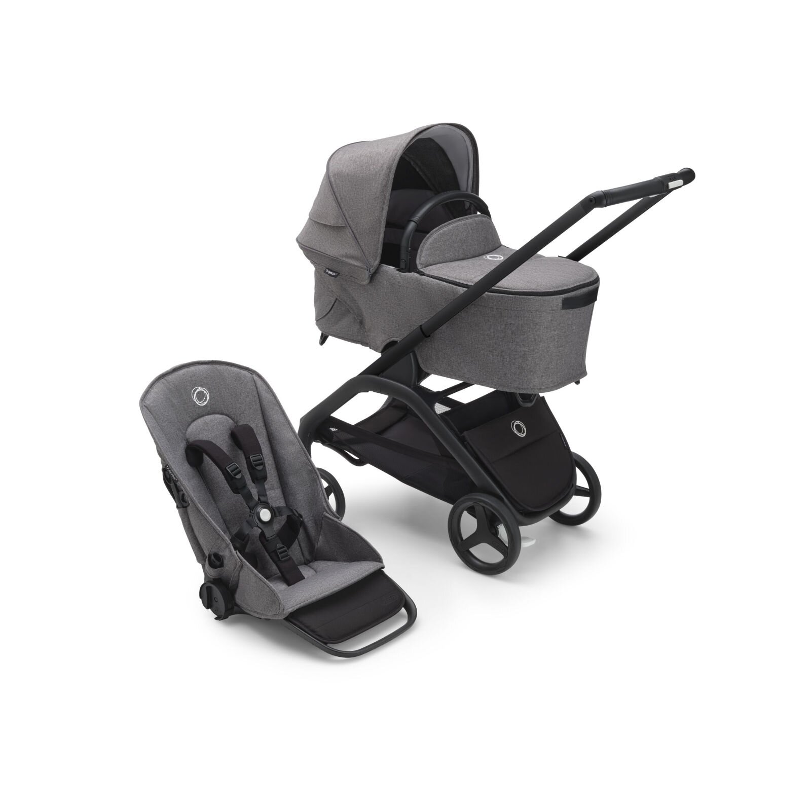 BUGABOO - Dragonfly Kinderwagen mit Liegewanne und Sitz (SCHWARZ / GRAU-MELIERT)