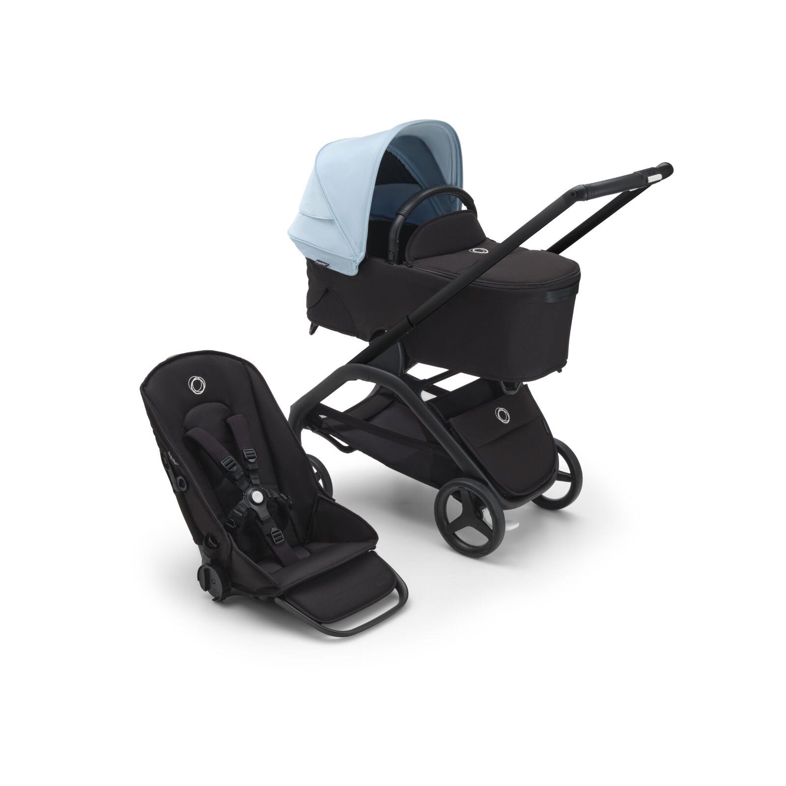 BUGABOO - Dragonfly Kinderwagen mit Liegewanne und Sitz (GRAPHIT / SCHWARZ / HIMMELBLAU)