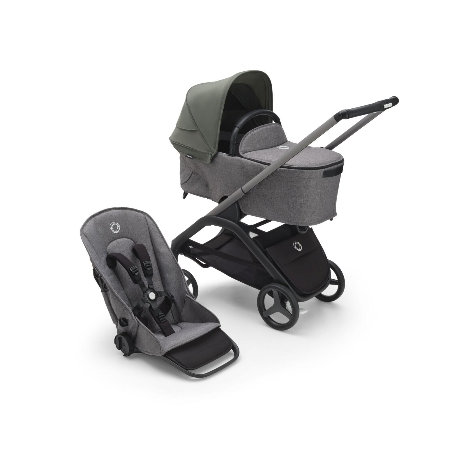 BUGABOO - Dragonfly Kinderwagen mit Liegewanne und Sitz (GRAPHIT / GRAU-MELIERT)
