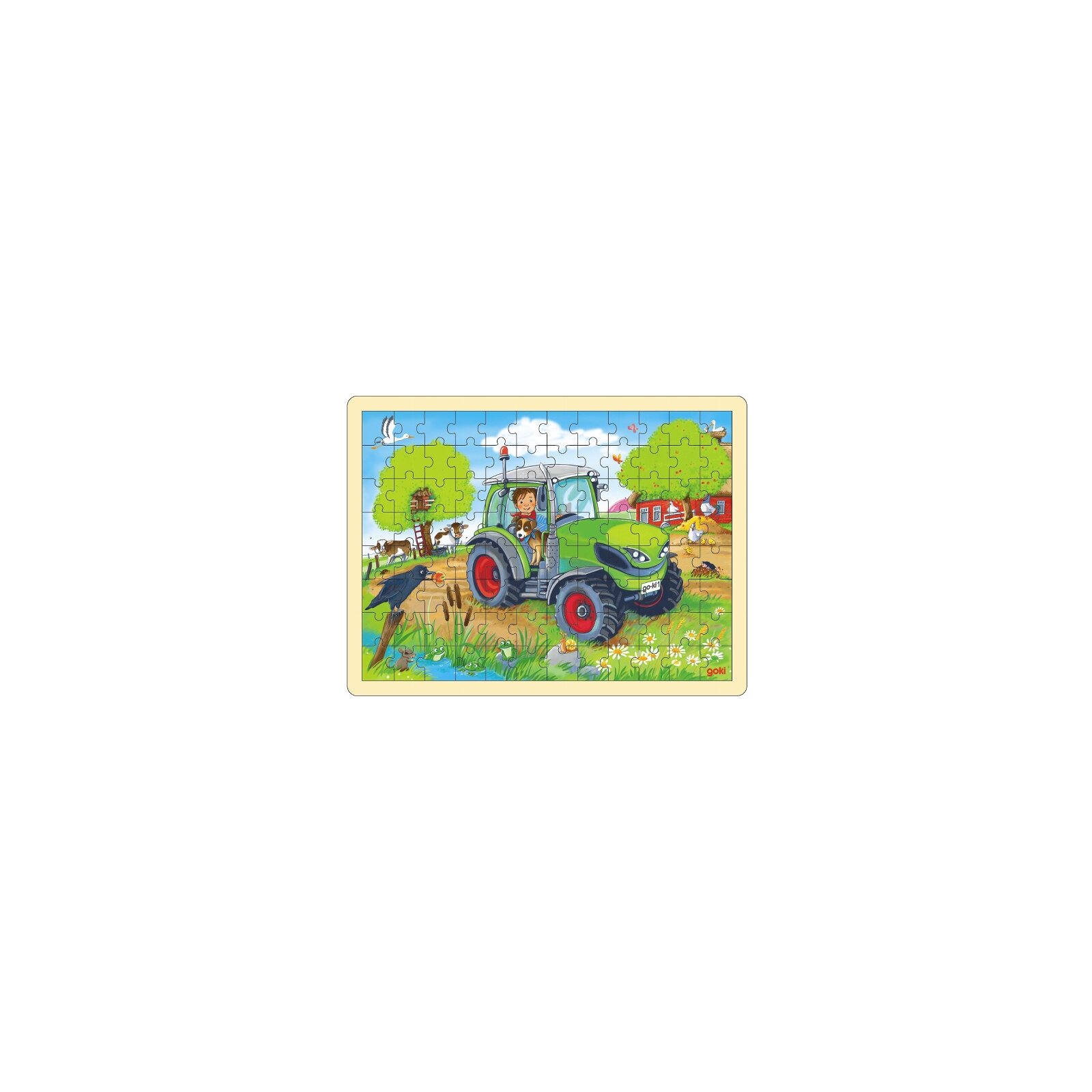 Goki - Puzzle aus Holz - 96 Teile - ab 3 Jahre - Traktor