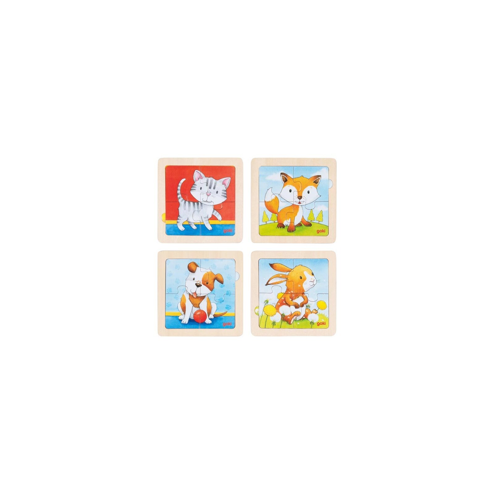 Goki - Puzzle aus Holz - 4 Teile - ab 1 Jahr - Tierkinder, sort. (8)