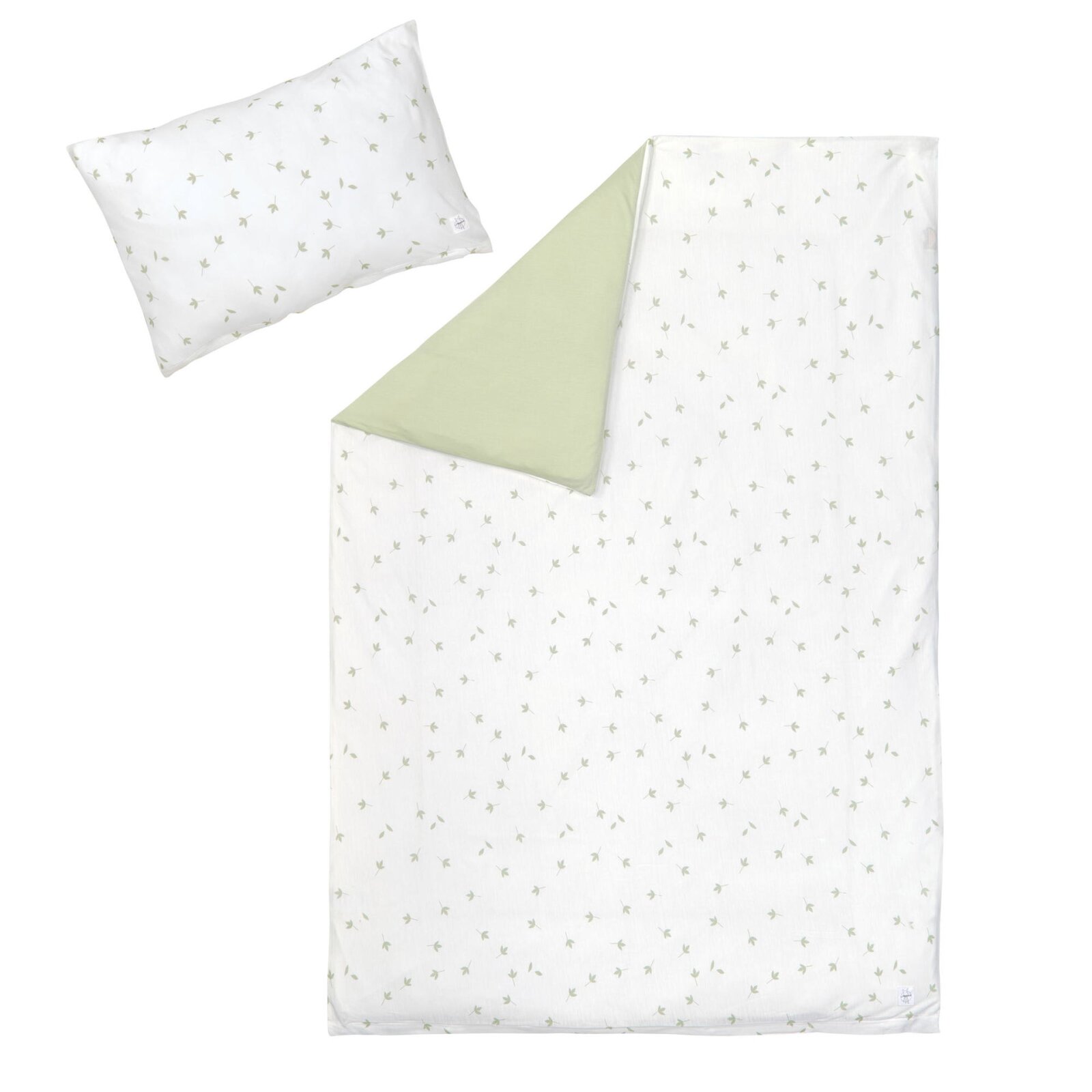 Lässig - Kinder-Bettwäsche-Set Tencel Lyocell - Leave Milky/Olive, ab 12 Monaten (A)