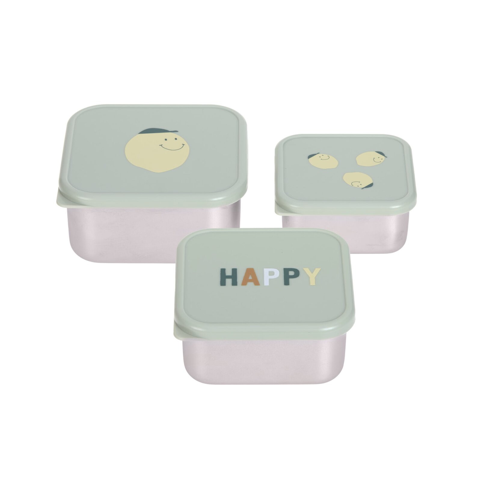 Lässig - Snackbox Kinder (3er Set) - Edelstahl Brotdose, Happy Fruits, Zitrone