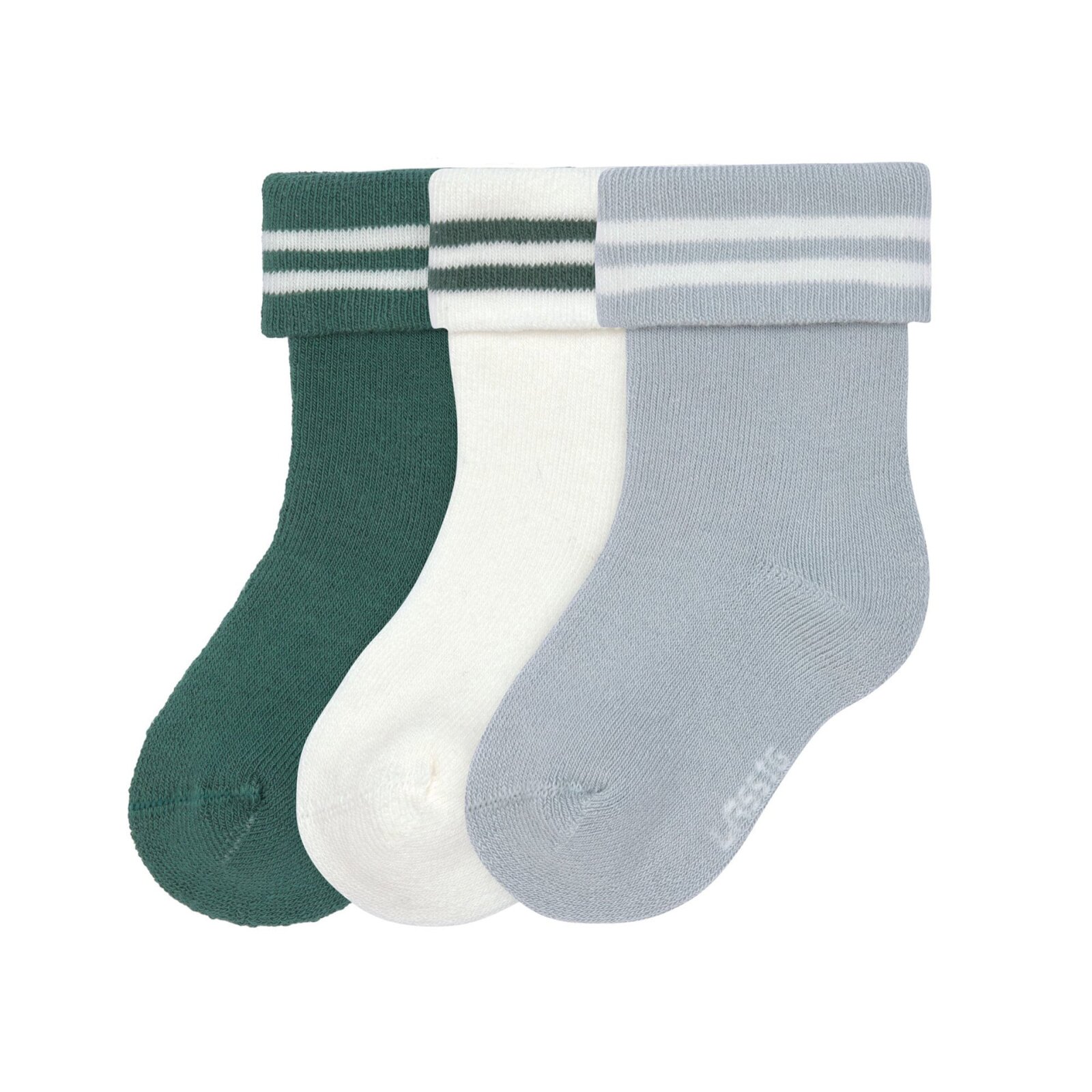 Lässig - Baby Frottee Socken 3er-Pack - Stripes Dark Green/Light Blue, Gr. 12-14