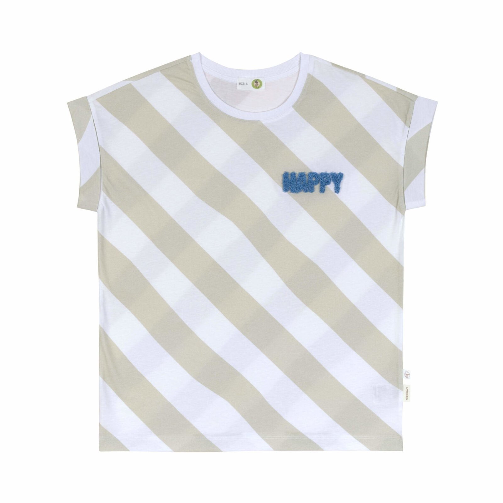 Lässig - Damen-T-Shirt Loose Fit Happy - Milky, Light Khaki, Gr. L, Damen