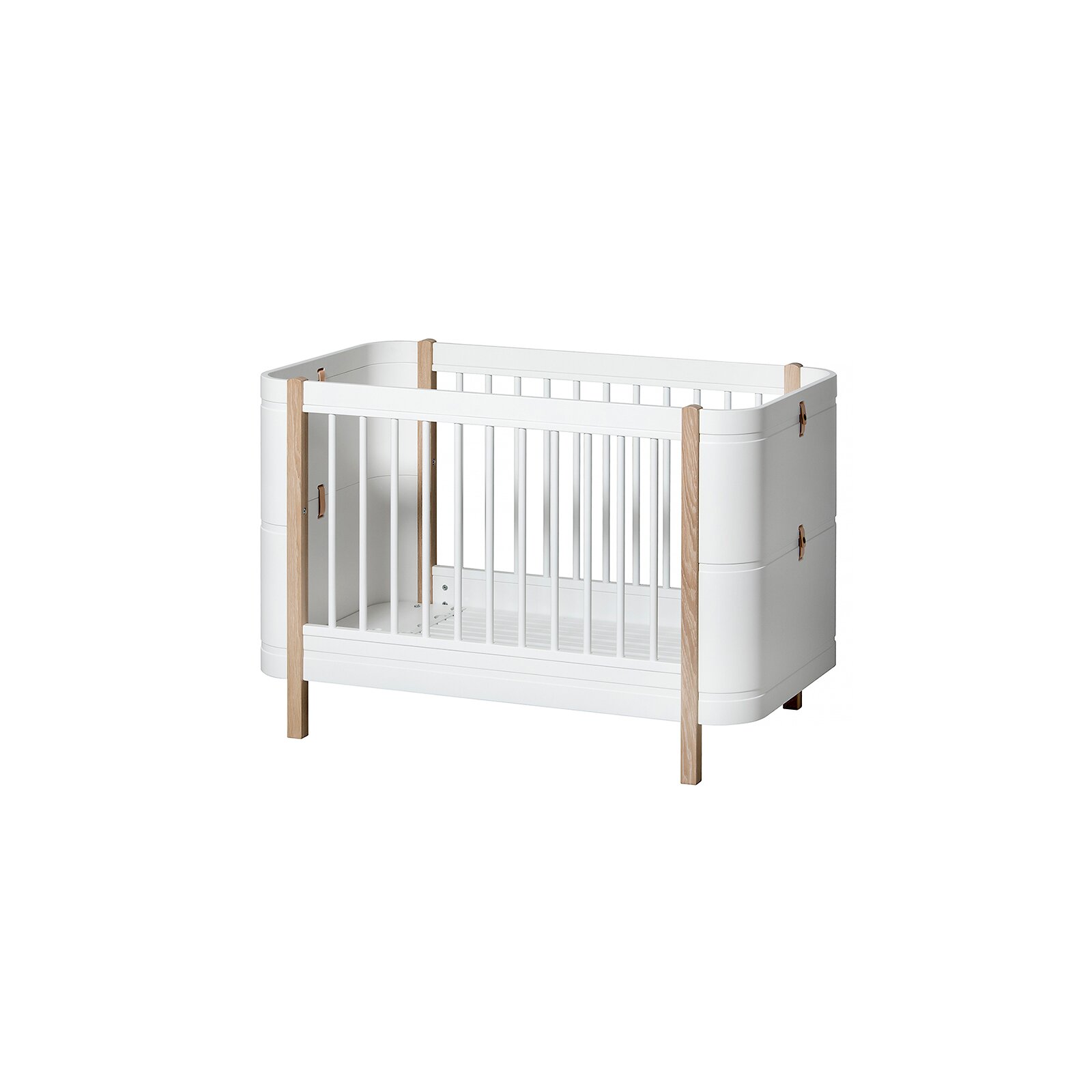 Oliver Furniture - Wood Mini+ Babybett inkl. Umbauset Juniorbett (68 x 122 / 162 cm) Weiß / Eiche