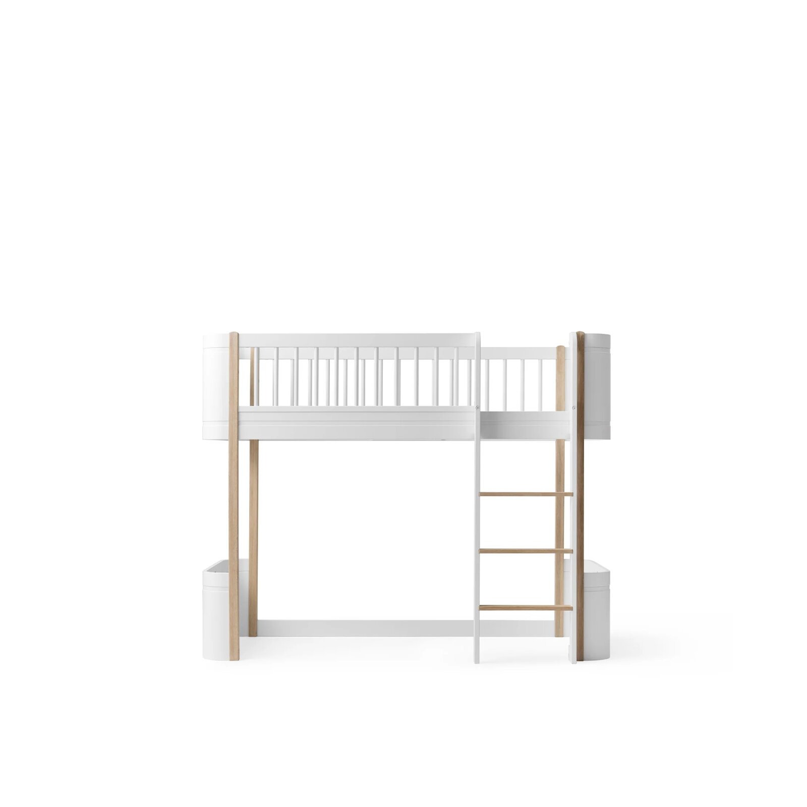 Oliver Furniture - Wood Mini+ halbhohes Hochbett (68 x 162 cm) Weiß / Eiche