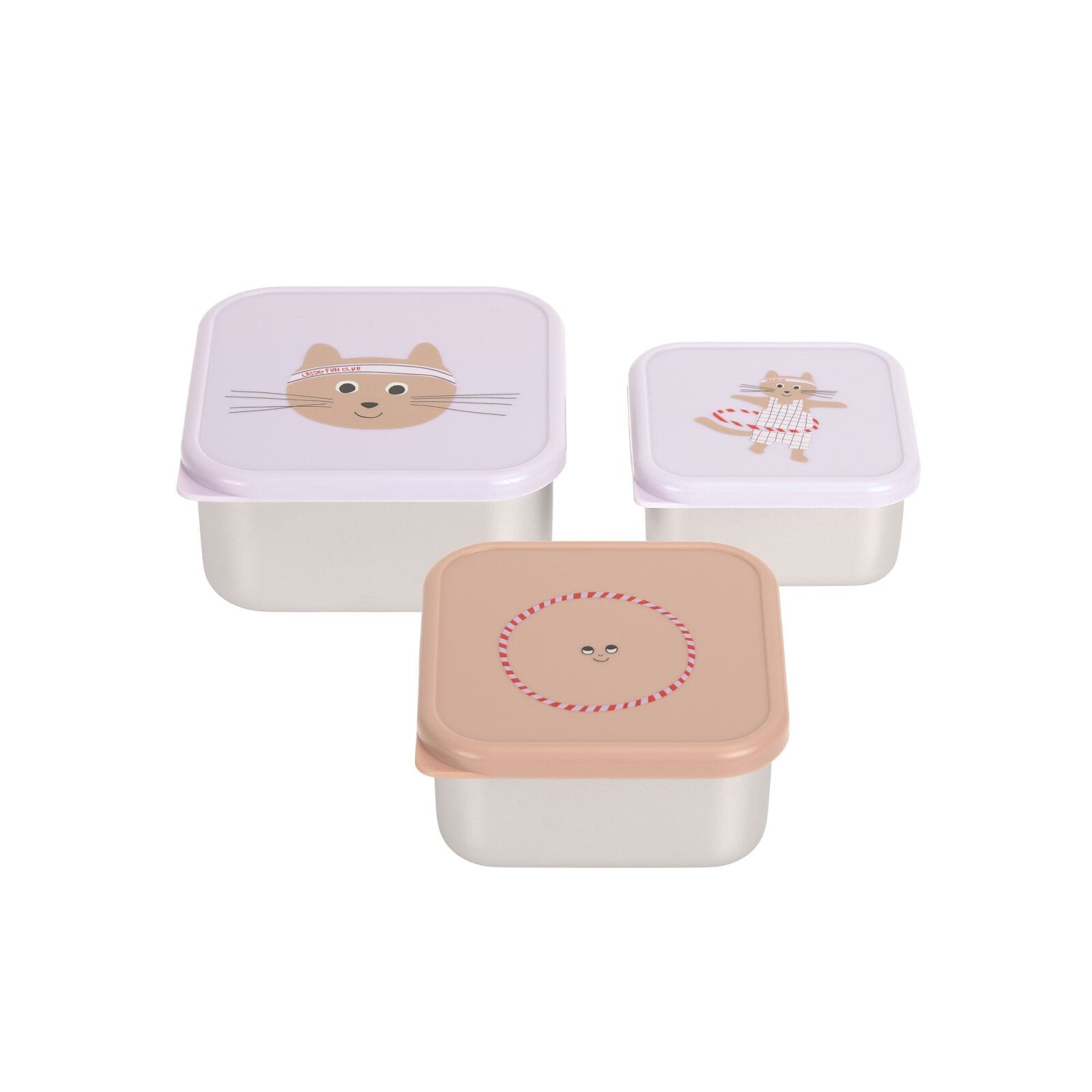 Lässig - Snackbox Kinder (3er Set) - Edelstahl Brotdose, Tiny Team, Katze (2)