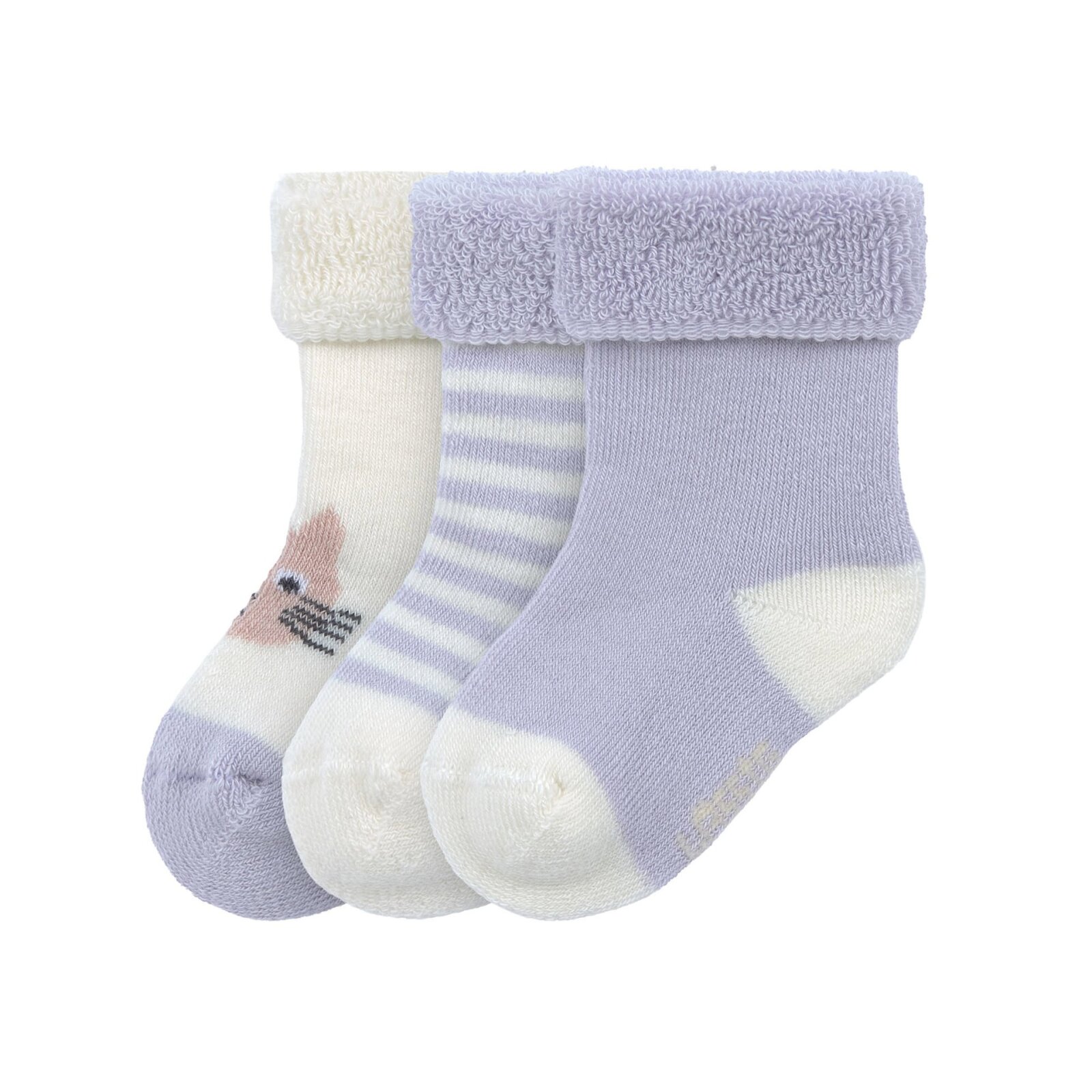 Lässig - Baby-Socken Frottee 3er-Set - Katze Lila/Weiß, Gr. 15/18