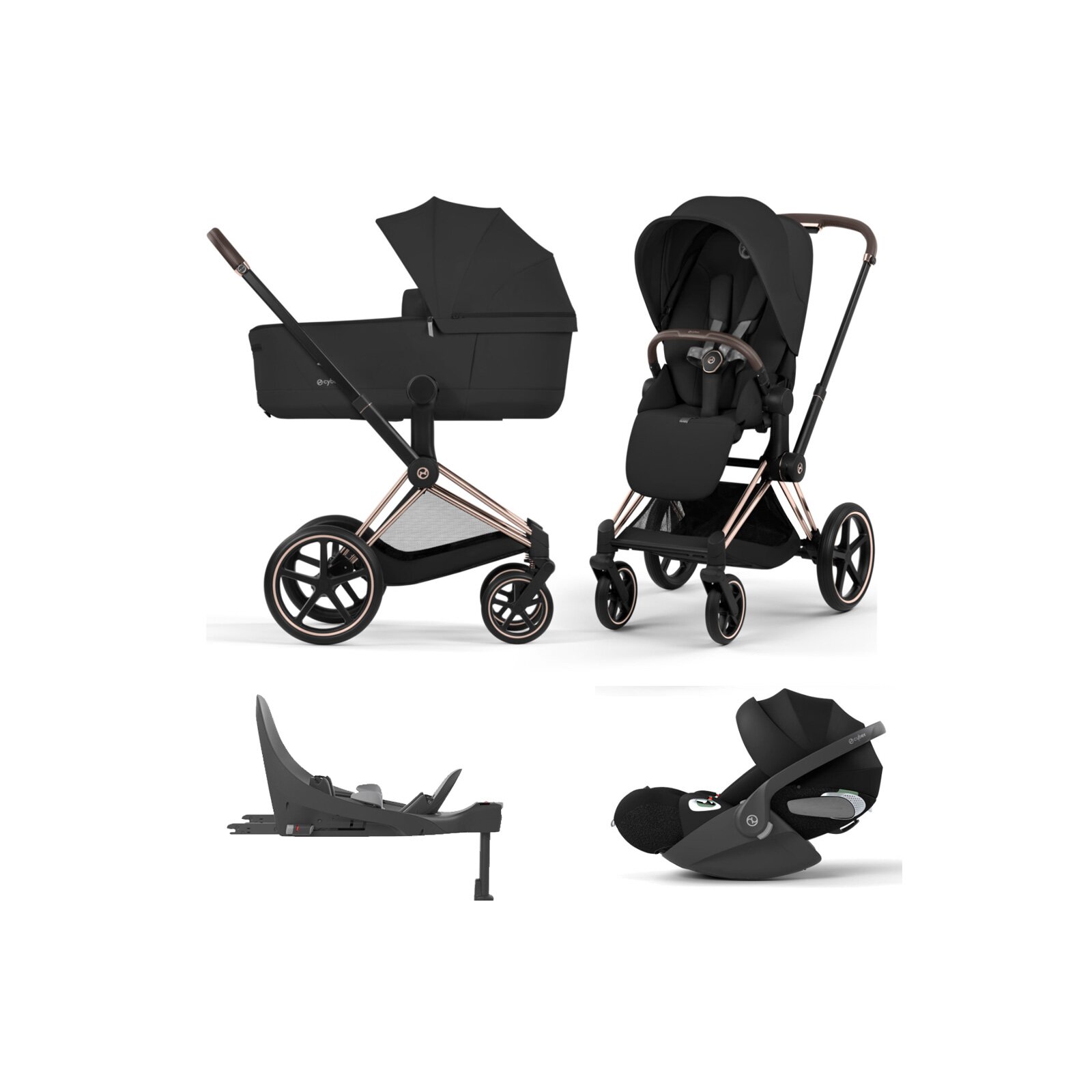 Cybex - Platinum PRIAM 5 Comfort Kinderwagen Set 4 in 1 inkl. Cybex Cloud T, Base T (Rosegold Sepia black)