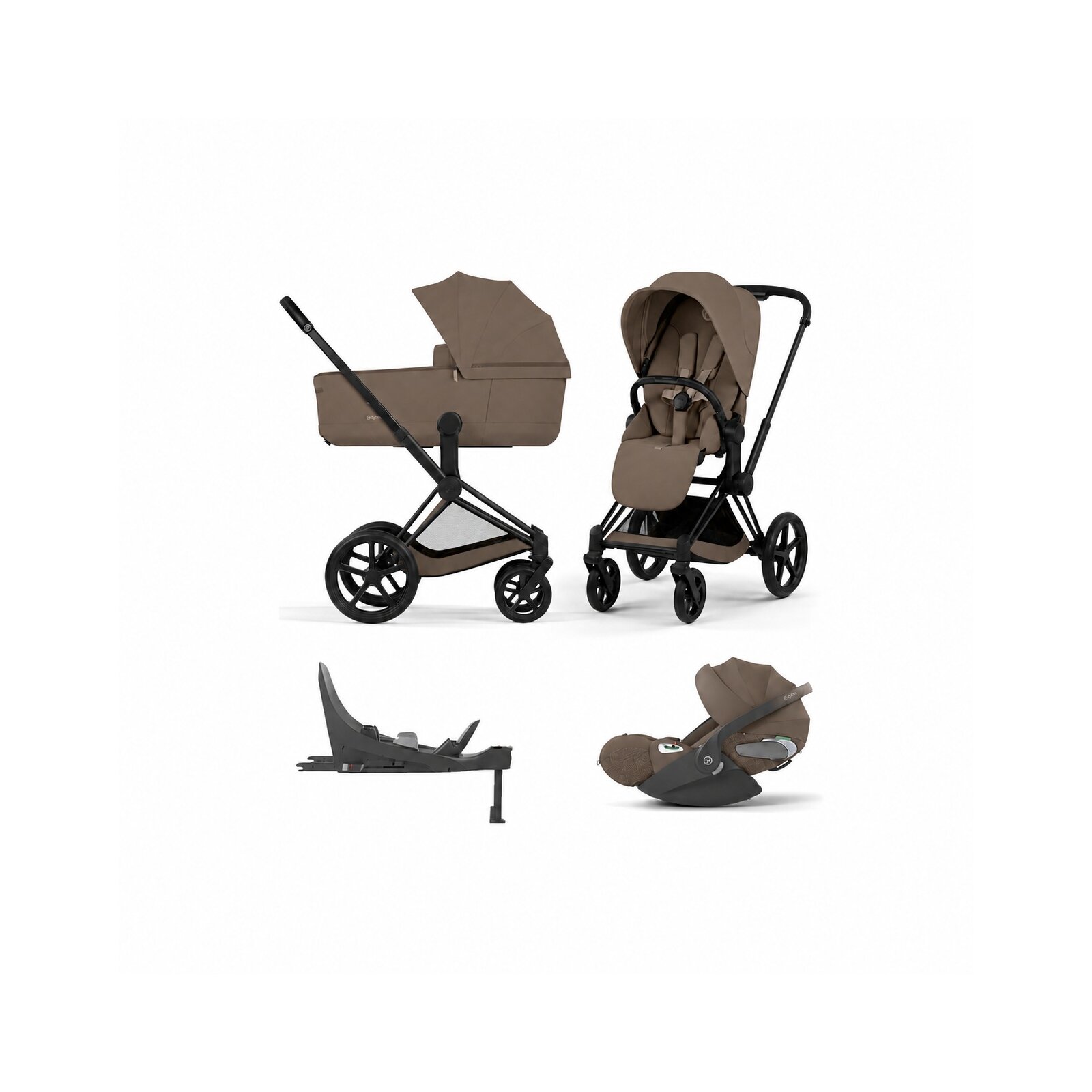 Cybex - Platinum PRIAM 5 Comfort Kinderwagen Set 4 in 1 inkl. Cybex Cloud T, Base T (Matt black Coconut brown)