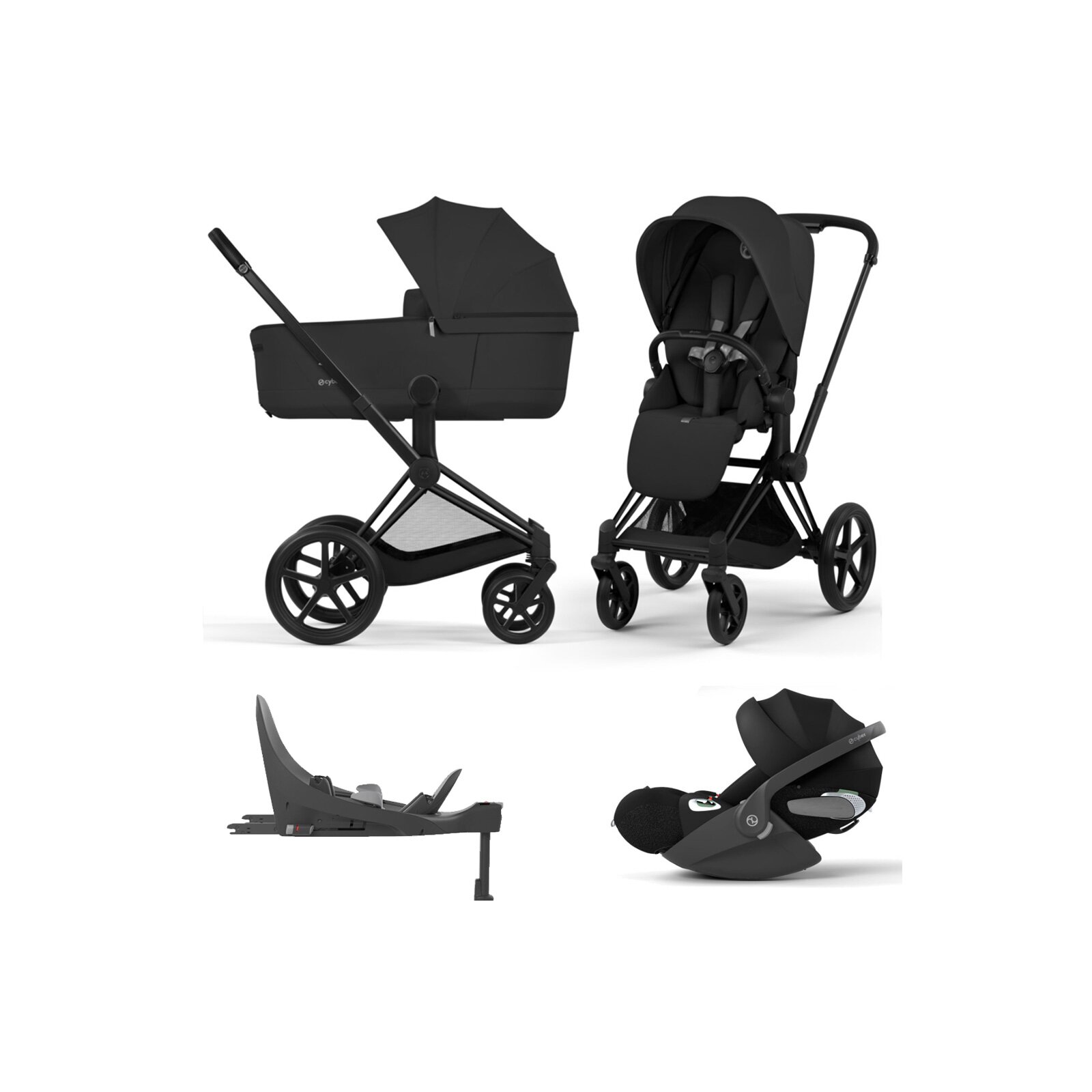 Cybex - Platinum e-PRIAM 5 Comfort Kinderwagen Set 4 in 1 inkl. Cybex Cloud T, Base T (Matt black Sepia black)
