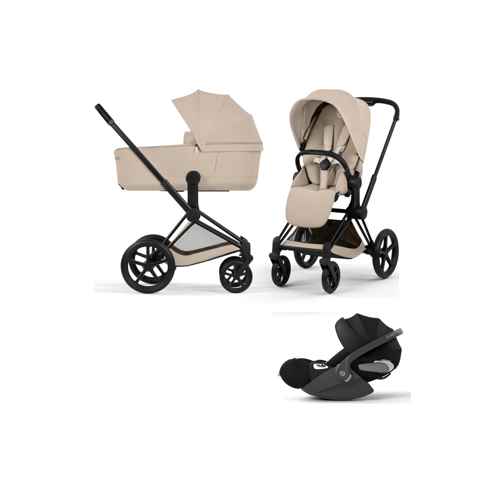Cybex - Platinum PRIAM 5 Comfort Kinderwagen Set 3 in 1 inkl. Cybex Cloud T (Matt black Cozy beige)