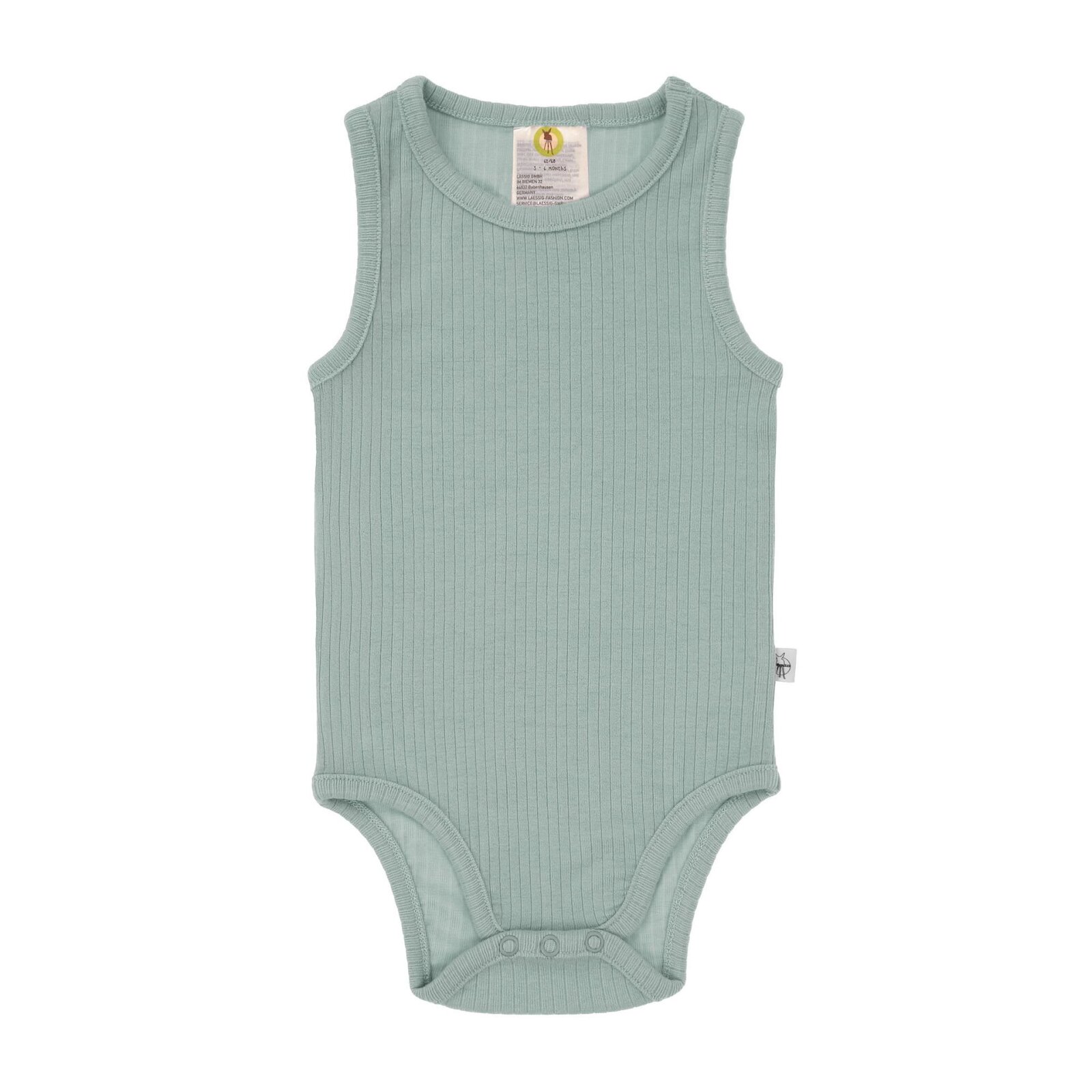 Lässig - Ärmelloser Body TENCEL™ Lyocell gerippt - Granite Green, Gr. 74/80