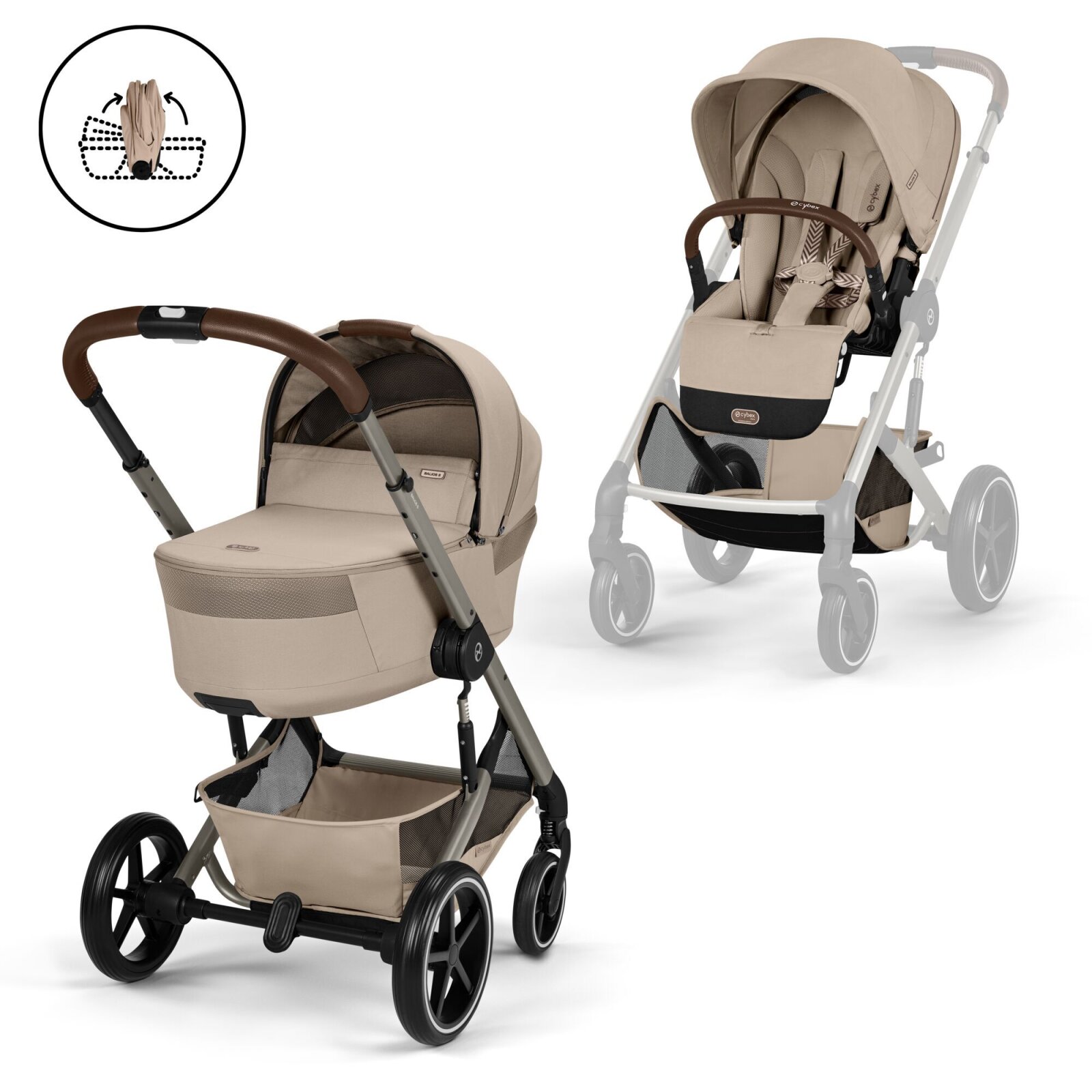 Cybex - Gold Balios S Lux TPE 2 in 1 Kombikinderwagen mit faltbarer Babywanne Almond beige
