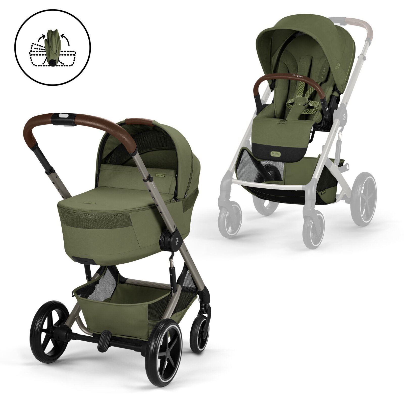 Cybex - Gold Balios S Lux TPE 2 in 1 Kombikinderwagen mit faltbarer Babywanne Moss green