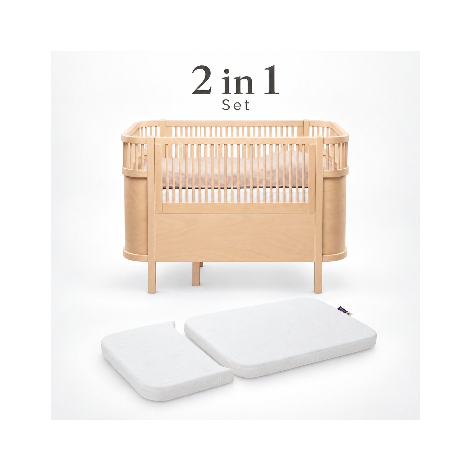 Sebra - Bett, Baby & Juniorbett-Set inkl. Matratze, Wooden Edition