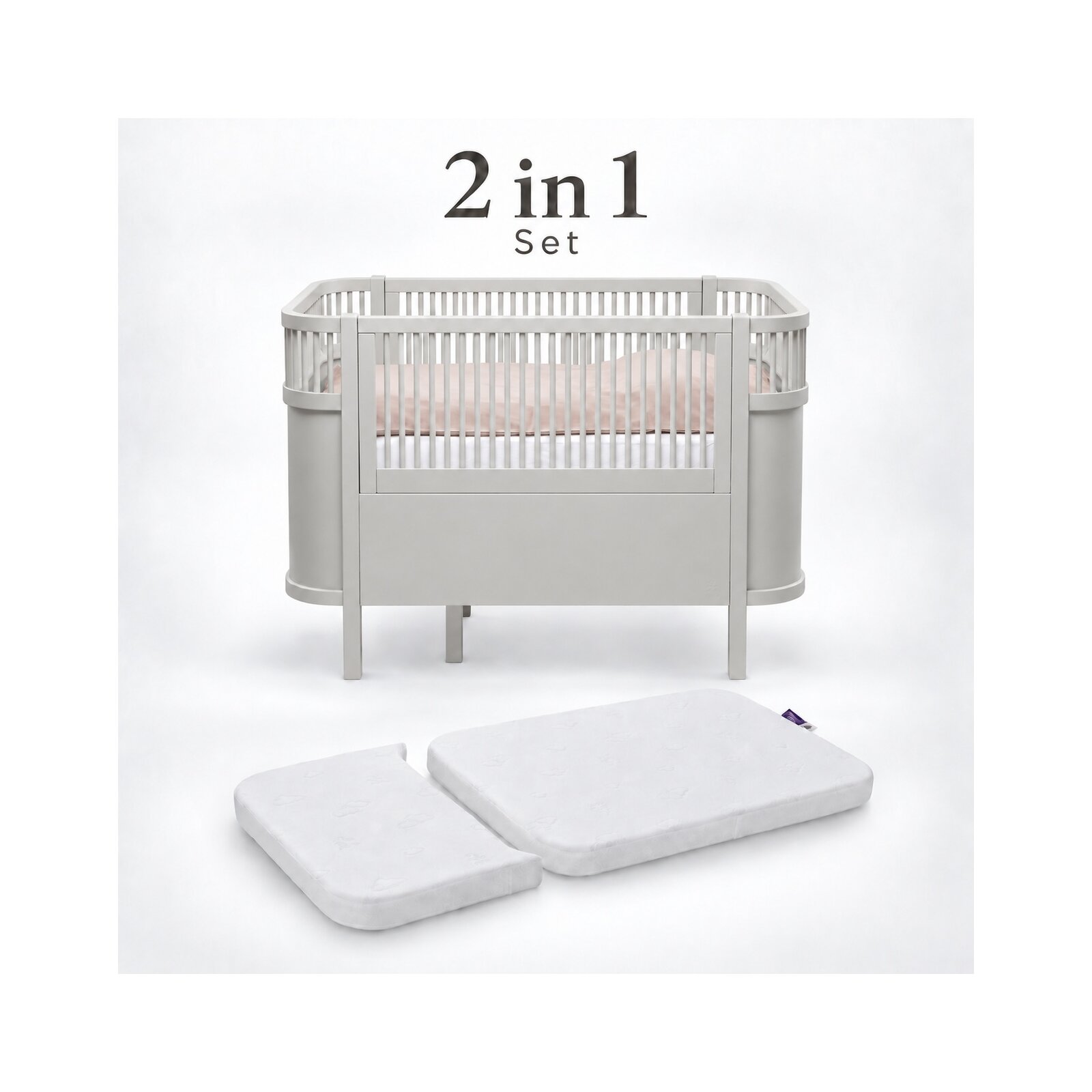 Sebra - Bett, Baby & Juniorbett-Set inkl. Matratze, stone grey
