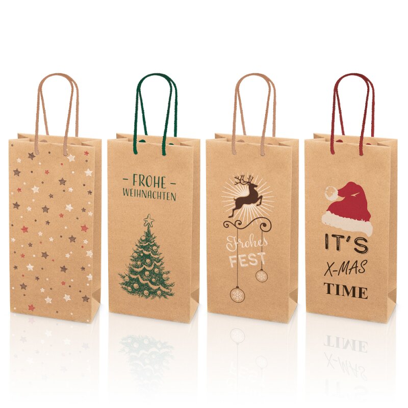 20 x Tragetasche 'Natura Christmas' sortiert, 2er, Kraftpapier