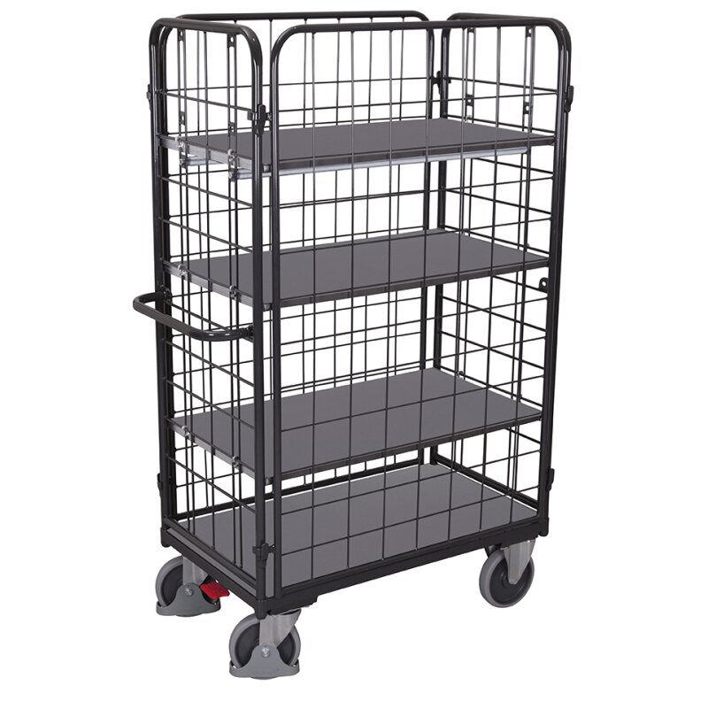 VARIOfit Paket-Vierwandwagen hoch mit 3 Böden Typ S + EasySTOP - Anth