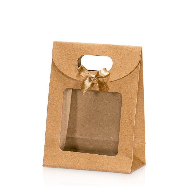 18 x Tasche 'Easypack' Kraftpapier+Schleife+Fenster -S-