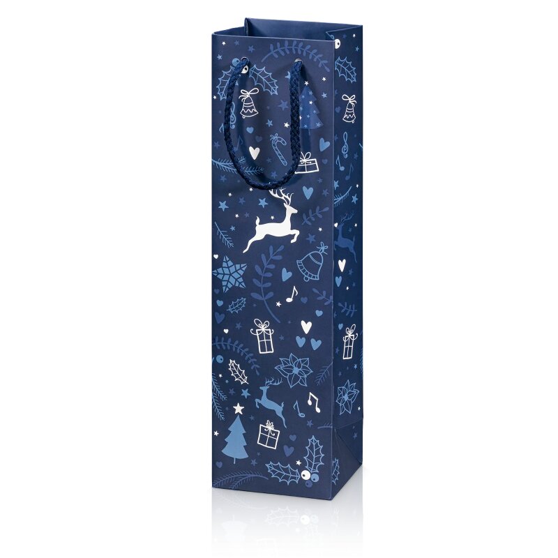 20 x Tragetasche 'Rudolph' Blau 1er, Seidenmattpapier