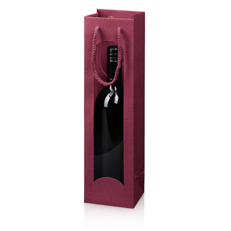 20 x Tragetasche 'Satina Bordeaux' 1er Fenster, Strukturpapier