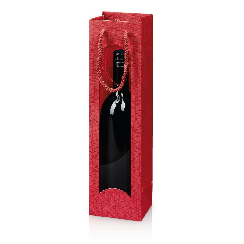 20 x Tragetasche 'Satina Rot' 1er mit Fenster, Strukturpapier