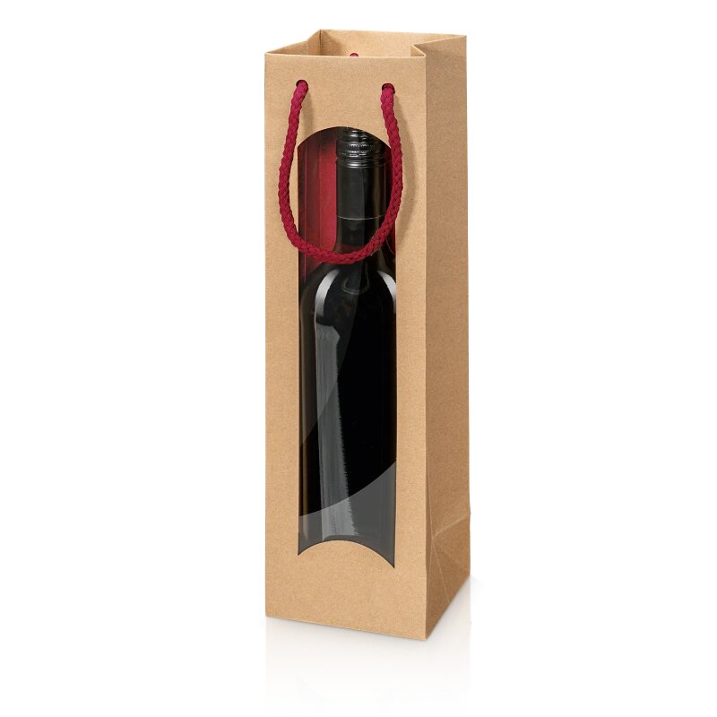 20 x Tragetasche 'Natura Style Bordeaux' 1er Fenster, Kraftpapier Kordel un