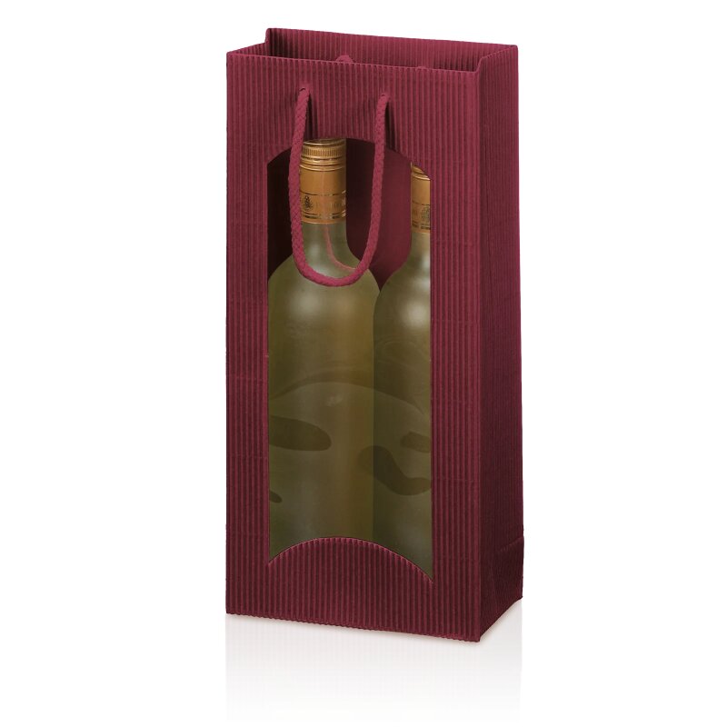 20 x Tragetasche 'Offene Welle Bordeaux' 2er mit Fenster