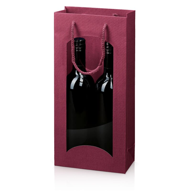 20 x Tragetasche 'Satina Bordeaux' 2er Fenster, Strukturpapier