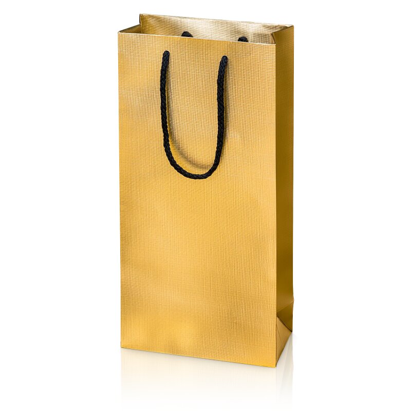 20 x Tragetasche 'Satina Gold' 2er, Strukturpapier Kordel und Innenseite Sc